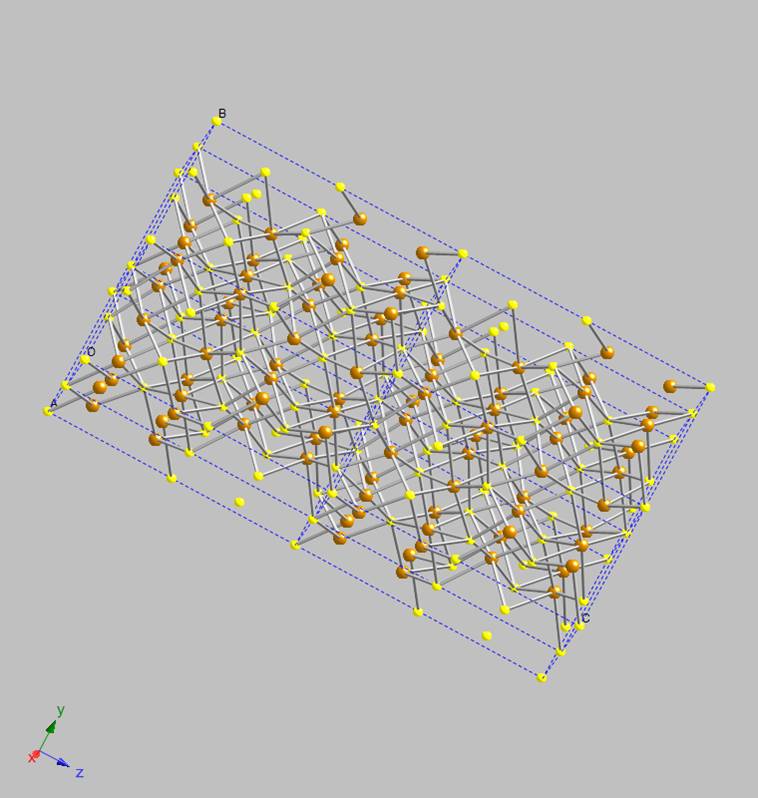 Figure 6 - Structure of troilite and its 3-D framework architecture, viewed approximately perpendicular to the yz-plane